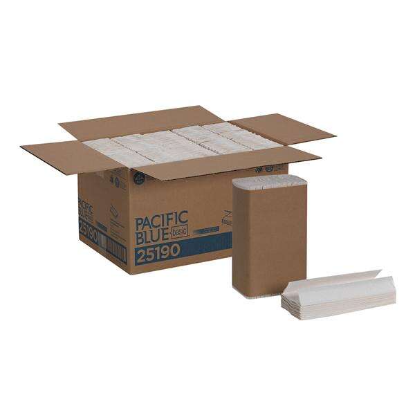 Towel C-Fold Pacific Blue Basic 1 Ply White 10 in x 13 in 2400/Ca